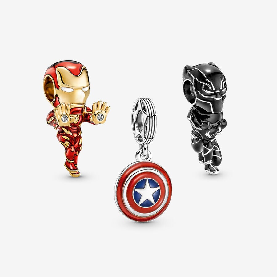 Ensemble de charms Marvel Avengers Captain America, Iron Man et Black Panther image number 0